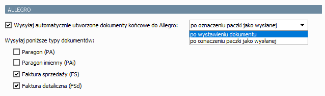 Automatyczne wysyłanie dokumentów sprzedaży do Allegro